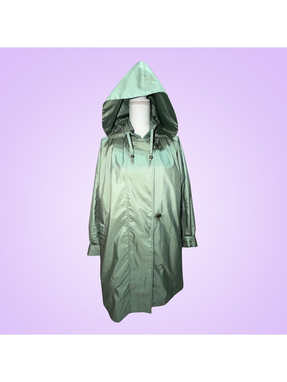 Vintage Fleet Street Sage Green Hooded Raincoat | Women’s Medium